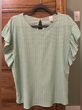 Green gingham blouse
